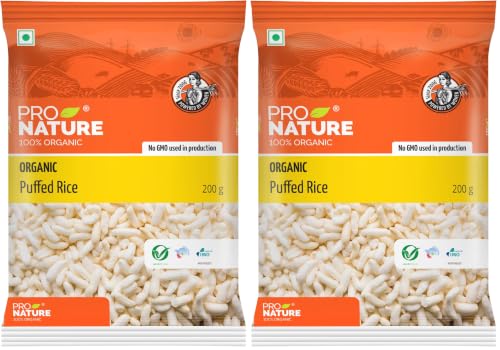 Image of Pro Nature 100% Organic Puffed Rice Murmura - 200g | Healthy, Gluten-Free, Light & Crispy | Ideal for Snacks, Bhel & Fasting | No Additives or Preservatives (Pack of 2)