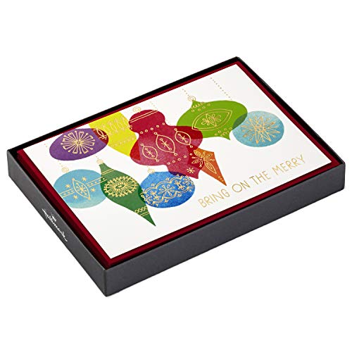 Hallmark Boxed Christmas Cards, Colorful Ornaments (16 Cards and 17 Envelopes)