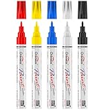 Overseas Oil-Based Fine Tip Paint Marker Pen - 5 Colors 0.9mm Fine Nib Permanent Markers, Quick Dry, Waterproof, Fade Resistant Paint Pens for Metal, Wood, Rock, Plastic, Ceramics, Rubber, Glass