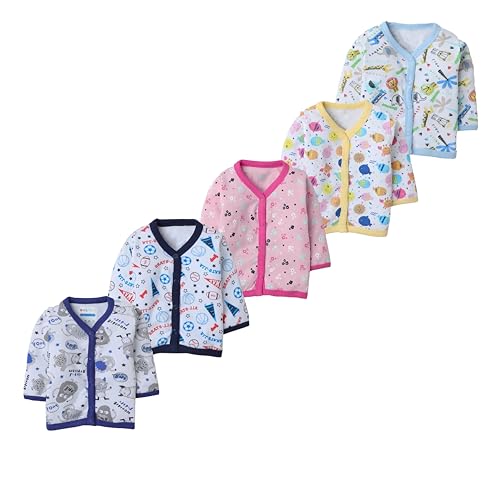 Image of Baby Boys' & Baby Girls' T-Shirt Hosiery Cotton Clothing Full Sleeve Jhabla /Vest Front Open T- Shirt with Snap Buttons