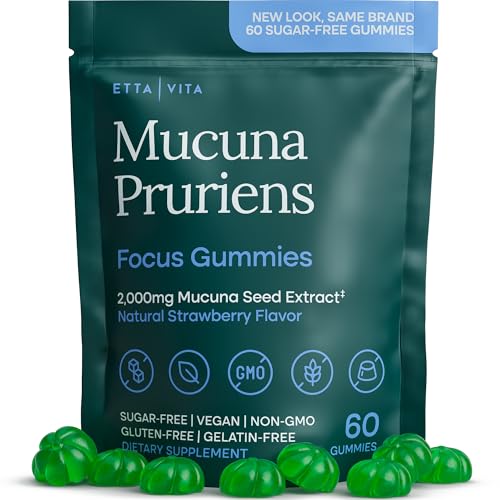 Dopamine Supplement - Sugar-Free Mucuna Pruriens Gummies (2g/serving) Energy & Focus Gummies - Potent Mucuna Pruriens Extract Supplement for Calm Mood and Motivation Vegan Non-GMO Gluten-Free 60ct
