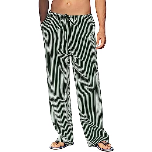Men's Striped Pants Casual Relaxed Fit Lightweight Sweatpant Drawstring Wide Leg Pants Loose Stretch Trousers