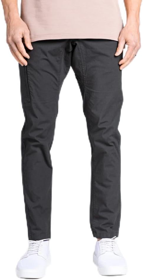 BYLT Men's Pant with Drawstring Waistband - Casual Pants for Men - Cotton & Spandex Blend - Tapered Fit, Zipper Pocket