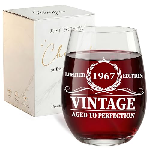 Delviyora Vintage 1967 Wine Glass, 59th 60th Birthday Gifts for Men Women, Born in 1967 Gift, Limited Edition 1967 Birthday Gift Ideas for Friends,Grandma,Sister, Aged to Perfection 1967 Gifts