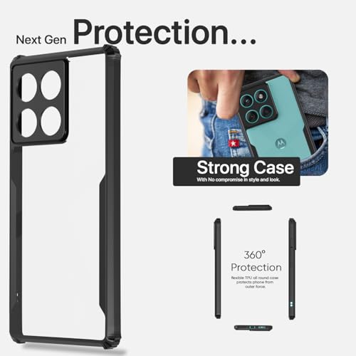 Image of Outlouders Back Cover for Motorola Moto Edge 60 5G / Motorola Moto Edge 60 Fusion 5G | Ultra Hybrid Transparent | Full Camera Protection | Raised Edge | Crystal Clear Bumper Case(Black)