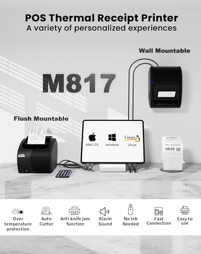 Image of vretti Thermal Receipt Printer, 3'1 /8 80mm USB POS Printer, Restaurant Kitchen Printer with Auto Cutter Support Cash Drawer,USB Serial Ethernet Interface for Windows /Mac /Linux,Do Not Square