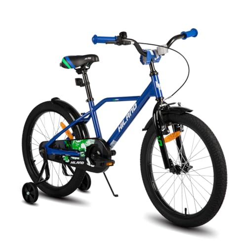 HILAND Bicicleta Infantil de 20 Pulgadas para niños y niñas a Partir de 6 años, con ruedines, Freno de Mano y contrapedal, Azul