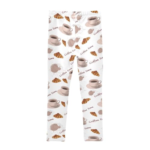 Coffee and Croissants Girls Leggings,Workout Leggings for Girls Toddler Athletic Leggings Size for 3-10T2