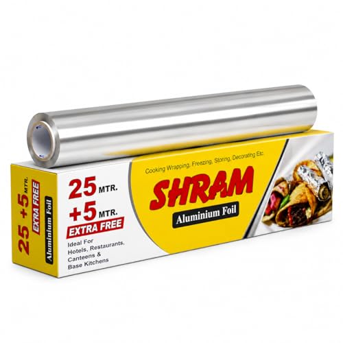 Image of Aluminium Foil 25 Meter + 5 Meter Free | 11 Micron Food Grade Kitchen Foil Roll | Safe Paper Zigzag Cutter | Multipurpose Foil for Home, Hotel & Restaurant Use | Baking, Grilling & Food Wrapping