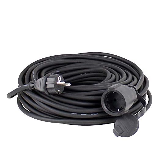 as - Schwabe Gummi-Verlängerungsleitung, 10 m H05RR-F 3G1,5 Kabel mit Schutzkontaktstecker und Schutzkontaktkupplung inkl. Schutzkappe, Verlängerungskabel 230V, 16A, IP44, Schwarz, 60310