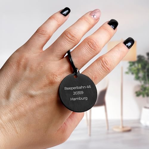 LAUBLUST Personalisierte Hundemarke mit Gravur für Halsband - Rund, Schwarz, Edelstahl | Größen S, M, L - Personalisiertes Geschenk für Hunde, Hundebesitzer mit Name als Hundezubehör, inkl Geschenkbox