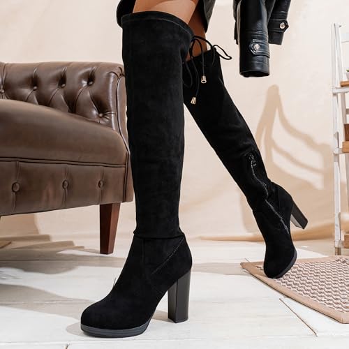 Vepose Women's Thigh High Black Over The Knee Boots, Tall Suede Knee High 996 Boot4