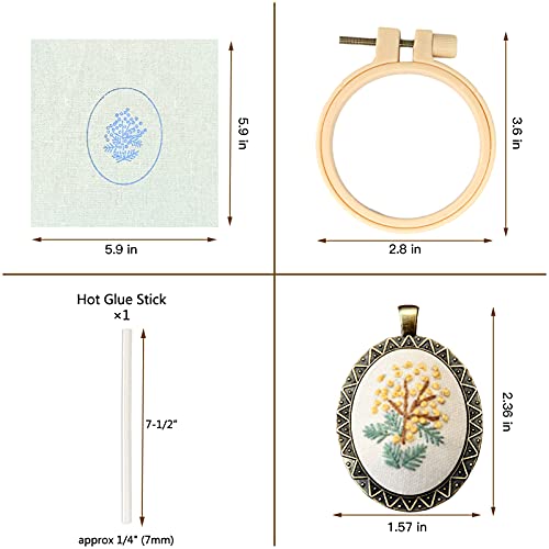 Image of ZOCONE 4 Packs Embroidery Necklace Kits, Embroidery Pendant Kit Mini Cross Stitch Kit with 4 Hoops, Necklace, Pendant, Stamped Pattern Cloth, Instructions, etc., Embroidery Kits for Adults