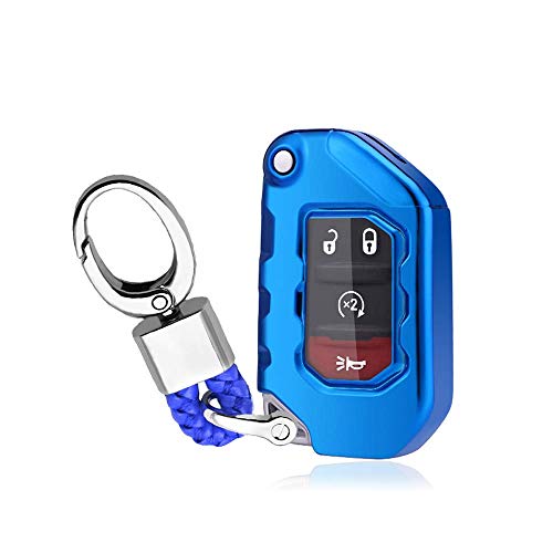 SANRILY フリップキーフォブケースカバー 1個 ジープラングラーグラディエーター2020 キーレスリモートキーシェル ソフトTPUキープロテクターホルダー キーチェーン付き ブルー