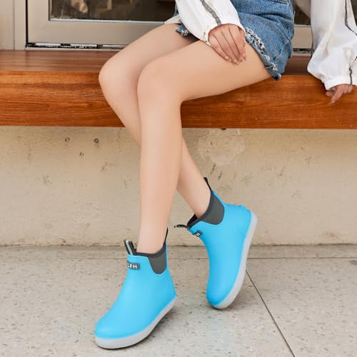 Image of Women's Deck Boots, Rubber Rain Boots Chelsea Ankle Booties with Anti-Slip Sole Waterproof Fishing Shoes for Outdoor Work Garden Camping