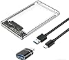 Gabinete externo para disco duro SATA de 2.5 pulgadas USB 3.0/Type-C, velocidad de transferencia de 5 Gbps, carcasa transparente, sin herramientas, incluye adaptador, gabinete para HDD de 2.5 USB 3.0, SATA de 2.5 a USB C 2