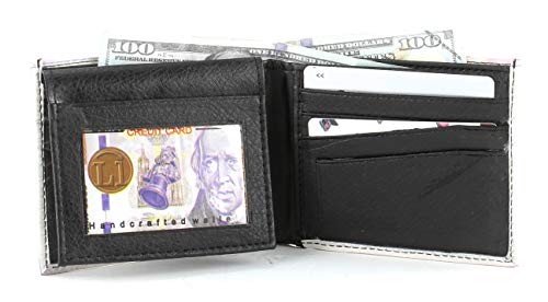 Li Slim Bifold Wallet - Top flap 2 ID Window Vegan Leather Wallet for Men with 7 Credit Cards, 2 Inner Slots & 2 Cash Compartments -1000 Peso Mexico Print Men Wallet with White Stitching & Gift Box4