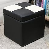 MUMUXIAO Pouf imbottito con contenitore, lussuoso poggiapiedi imbottito, per soggiorno e camera da letto, in ecopelle, con coperchio incernierato (nero-bianco)