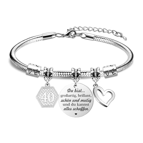 HEYEJET 40. Geburtstag Geschenke für Frauen Armband Geburtstag Charme 40. Anhänger Geburtstag Armband für Schwester Freundin Mama Cousine Tante Wertschätzung Geschenke Schmuck (40)