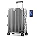 ALPHA CAMP Handgepäck Koffer 37x22x55,5cm Polycarbonat Reisekoffer 37L TSA Schloss Hartschalenkoffer mit Rollen Suitcase Aluminium Rahmen Koffer Handgepäck Grau Rollkoffer Luggage Leicht für Reisen