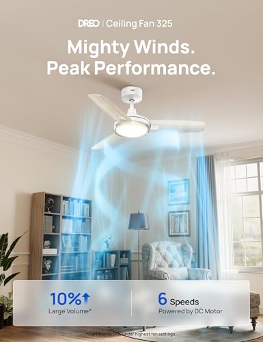 Image of DREO Bedroom Ceiling Fan with Lights, Quiet DC Motor, 22db,Quick-Install, Powerful Airflow, 6 Speeds with Remote, Reversible, 6-Level Dimmable, 5CCT, Black,42 inch Indoor /Outdoor