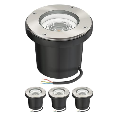 ledscom.de 4 unidades Lámpara empotrable de suelo BOFU para exteriores giratoria redonda de acero inoxidable IP67 150mm Ø incl. lámpara LED 5,473W 468lm 30° blanco cálido