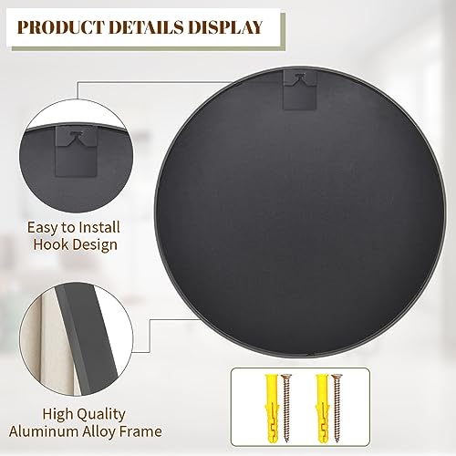 Beautypeak YJ 30 Inch Round Mirror, Black Metal Frame Circle Mirror, Wall Mirror For Entryway, Bathroom thumb #3