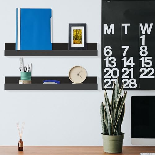 ZNZ Floating Wall Shelves for Home Decor, Durable PS Material Shelf, Strong One-Piece Design for Bedroom, Living Room, Office, Kitchen, Bathroom, Picture Ledge, Black - Thumbnail 7