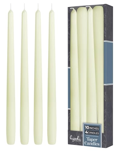 Hyoola Tall Taper Candles - 10 Inch Ivory Unscented Dripless Taper Candles - 8 Hour Burn Time - 4 Pack