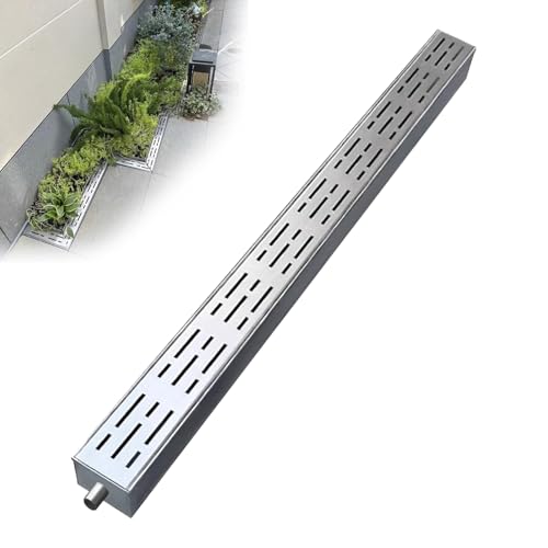 Kit di drenaggio a canale in acciaio inossidabile, sistema di trincea da 100 cm con copertura rimovibile, griglie di drenaggio per cortile esterno e terrazza agricola, include estremità o uscita