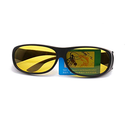 Gemgoo 2PCS Prescription Glasses Optic HD Night Day Driving Wrap Around Anti Glare Sunglasses Fitover Glasses(green lens+yellow lens) - Thumbnail 2