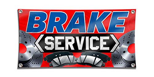 Brake Service Banner (2Ft X 4Ft) Red Vinyl Auto Repair Shop Open Sign Mechanic Display Tune-Up Poster #TOP5