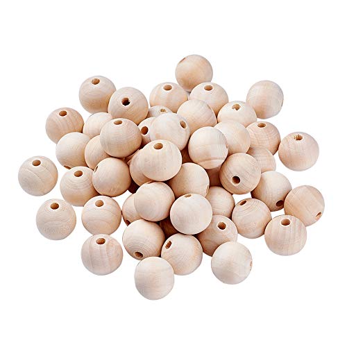 Beadthoven - 100 cuentas de madera de 20 mm sin terminar con bola redonda natural de madera, agujero grande, espaciador de cuentas sueltas de madera para manualidades, agujero: 4-5 mm Cover