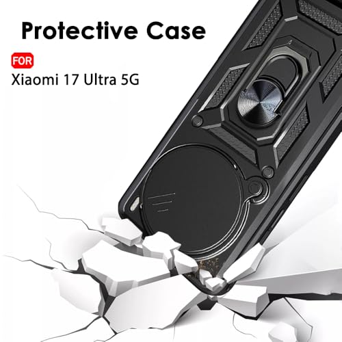Image of TheGiftKart Tough Armor Bumper Back Cover Case for Xiaomi 17 Ultra 5G | Kickstand & Ring Holder | 360 Degree Protection Back Cover Case for Xiaomi 17 Ultra 5G (PC & TPU, Rotating Camera Cover, Black)