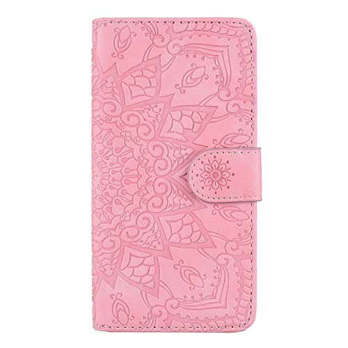 Shukukan A50 Phone Case, A50 Mandala Embossed Wallet Cases, Soft Notebook PU Leather Folio Flip Cover with Card Holders Anti Slip Snug Fit Holster for Samsung Galaxy A50 Pink