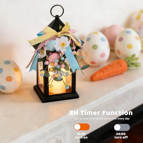 Image of Easter Decorative Candle Lanterns, Battery Operated with Timer, 2 Pack Black Easter Egg Lanterns, 14 inch Waterproof Hanging Lanterns for Porch, Patio, Wedding Spring Decor