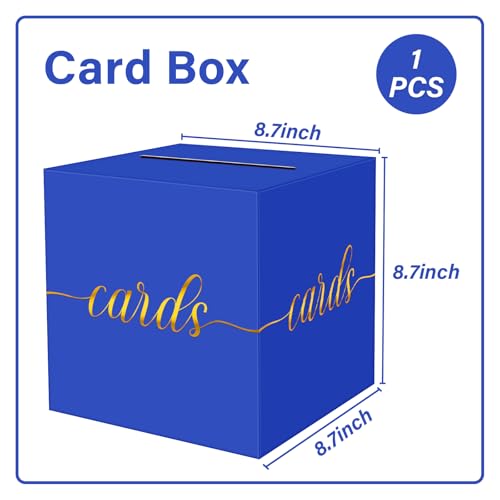 Image of 1 Pack Blue and Gold Foil Card Box for Party, 8.7 inch Blue Gift Card Box Money Box for Birthday, Wedding, Baby Shower, Retirement, Anniversary, Bridal Shower, Raffle Ticket