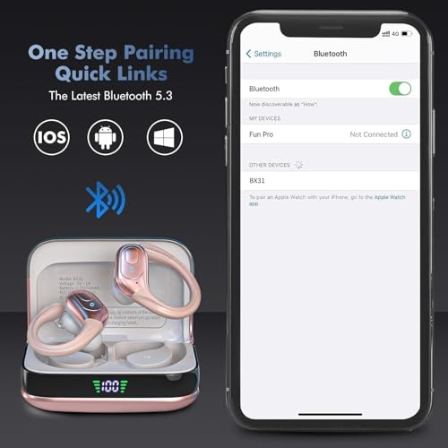 sajawass Wireless Earbuds Bluetooth 5.4 Headphones, IPX7 Waterproof Earphones, Over-Ear Earphones, Noise Canceling Ear Buds with 75hr Playtime, LED Power Display for Sports/Workouts - Pure Rose Pink by sajawass - Image 4
