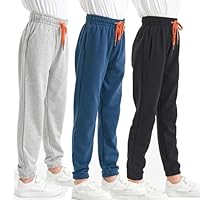 SOIBEEN Jungen Sweatpants 3-Pack Kinder Jogging Bottoms mit Tasche und Kordelzug Joggers für Kinder Sporthose Trainingsanzug Joghose Größe 9-10 Jahre 140 Höhe