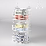 PUPPYCUTE Hanging Closet Organizer and Storage, Clothes Hanging Shelves Wire Baskets for Clothing Sweaters Purse Handbags Shoes White 3 Tier