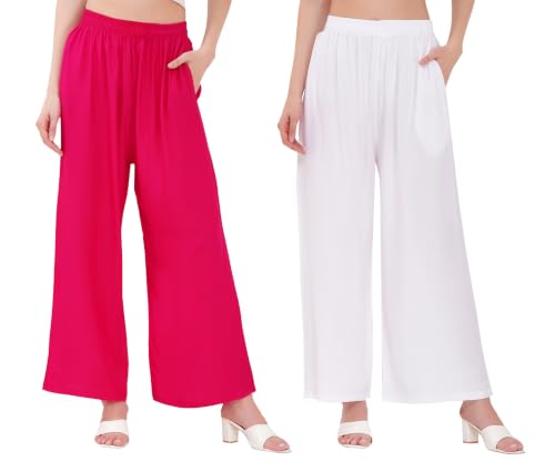 Image of Buy That Trendz Palazzo Pants for Women Rayon Elasticated Regular Fit Flared Wide Leg M to 6XL Pack of 2