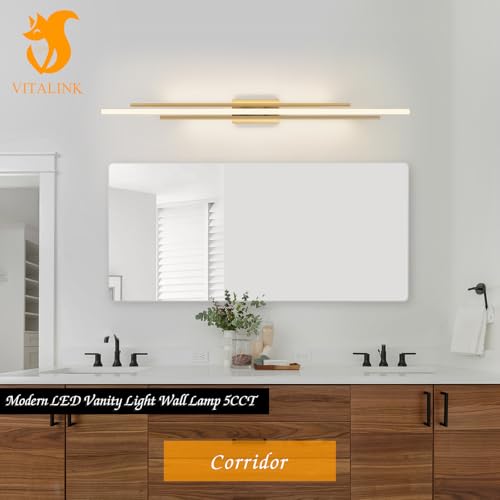 Image of 55 inch Long Vanity Light Gold Bathroom Wall Light Fixtures Long Vanity Lights Over Mirror Lighting Lamps Dimmable Bathroom Wall Mount Lighting Over Vanity Mirror