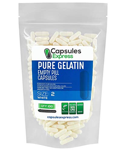 Capsules Express- Size 2 White Empty Gelatin Capsules - Kosher - Pure Gelatin Pill Capsule - DIY Powder Filling