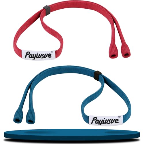 Payivsve Correa para gafas deportivas con tapón ajustable, 2 piezas cordón antideslizante para gafas para correr, acampar, ir de excursión（Rojo + azul）