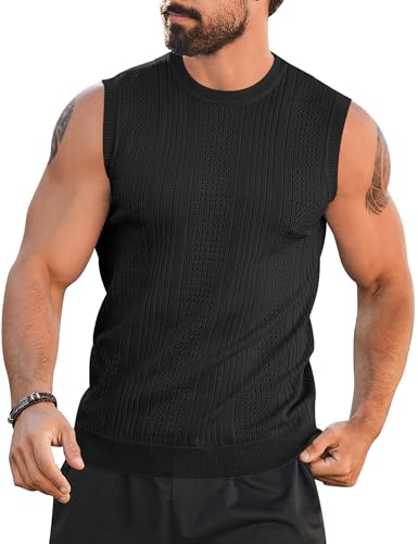 Babioboa Men's Knitted Tank Tops Casual Hollow Out Sleeveless T Shirts Beach Cut Off Summer Boho Tee