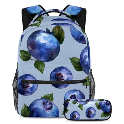 Lot de 2 sacs à dos pour garçons et filles avec trousse à crayons assortie au motif myrtilles