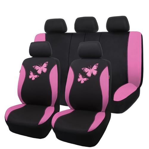 Flying Banner Housse de siège Auto en Maille Respirante, Motif Papillon coloré, Compatible avec Les airbags (Ensemble Complet, Rose)