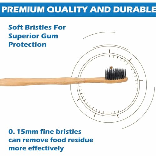 Image of Bamboo Toothbrush Set of 3 | Eco-Friendly Wooden Toothbrush with Charcoal Bristles for Adults | Natural Plastic-Free Oral Care Brush for Men & Women