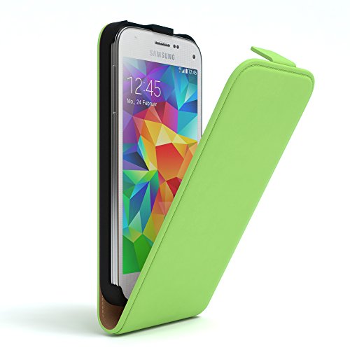 EAZY CASE Hülle kompatibel mit Samsung Galaxy S5 Mini Hülle Flip Cover zum Aufklappen, Handyhülle aufklappbar, Schutzhülle, Flipcover, Flipcase, Flipstyle Case vertikal klappbar, aus Kunstleder, Grün