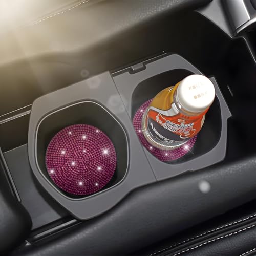 Image of Osilly Bling Car Cup Holder Coaster, Crystal Rhinestone Anti-Slip Insert Coasters, Universal 2.75 Inch Fashion Automotive Cup Mat, Car Interior Accessories Decor Gifts for Women (Rose Red, 4PCS)